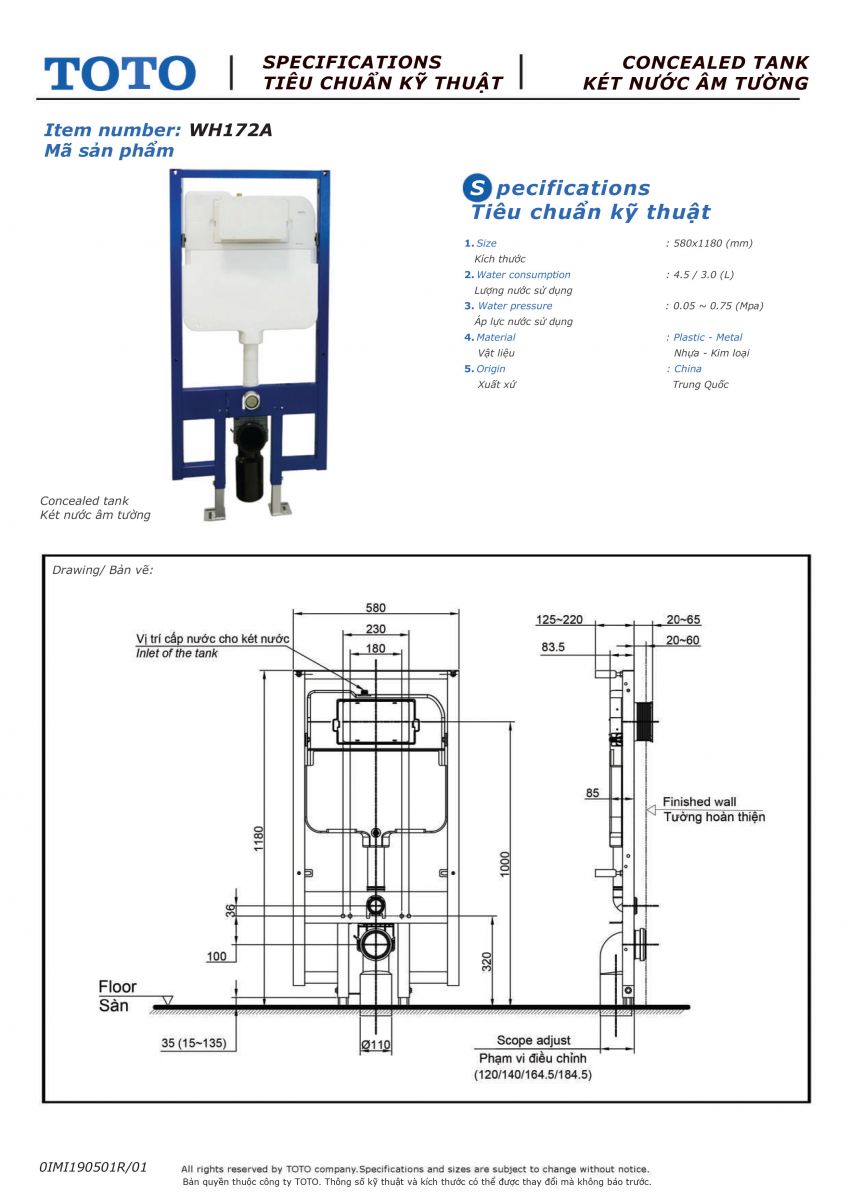 Bản vẽ kỹ thuật xí bệt treo tường TOTO CW822RA