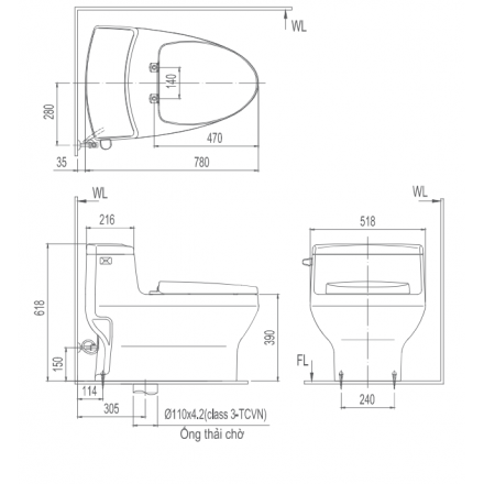 Bản vẽ bồn cầu Inax 1 khối AC-4005+CW-KA22AVN/BW1
