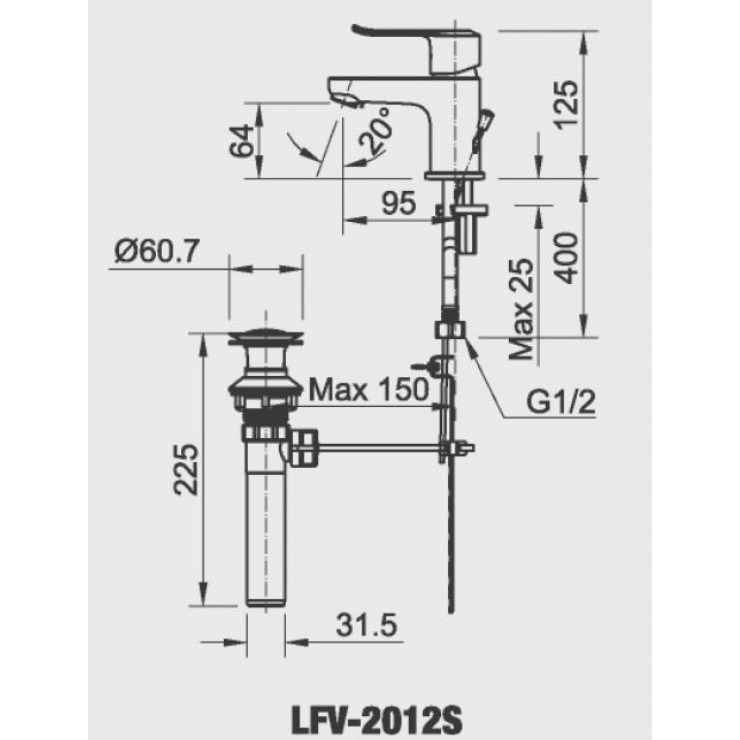 Bản vẽ kỹ thuật vòi lavabo nóng lạnh INAX LFV2012S