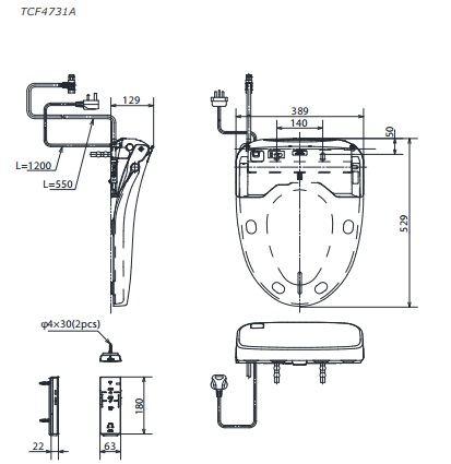 Bản vẽ nắp bồn cầu điện tử TOTO TCF 4732 A