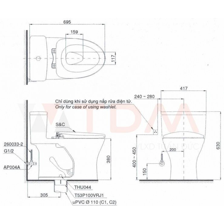 Bản vẽ kỹ thuật bệt TOTO C855D