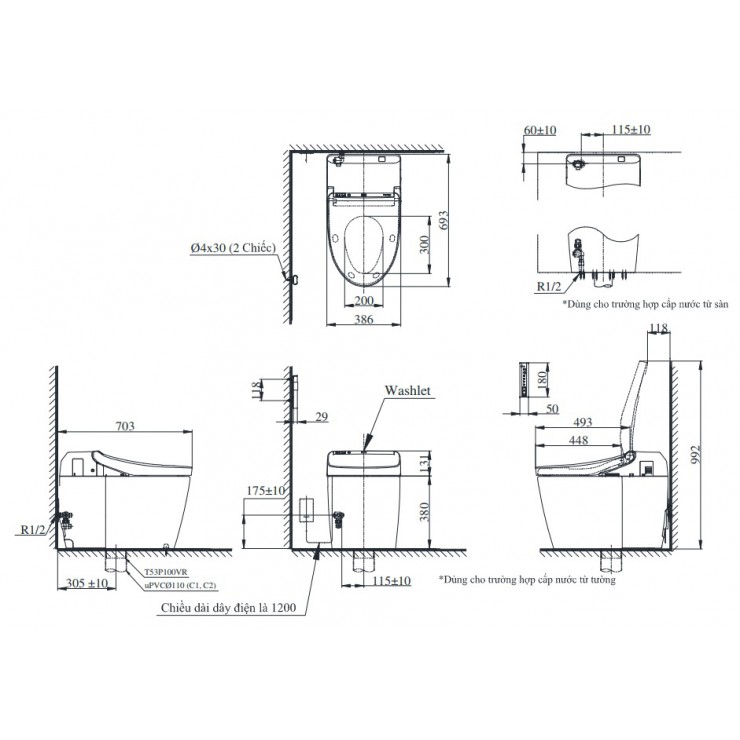 Bản vẽ bồn cầu Neorest CS988 VT + TCF9575Z TOTO