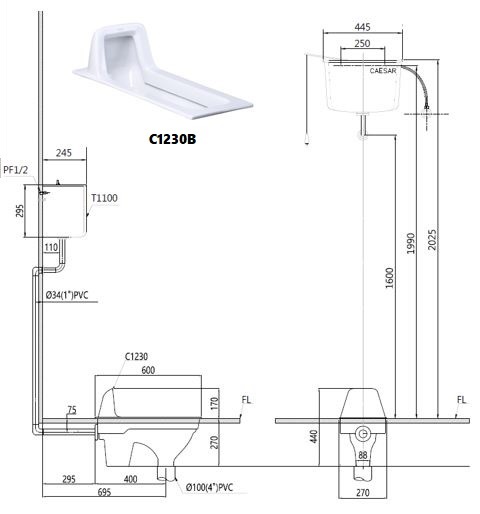 Bản vẽ xí xổm 1230B Caesar