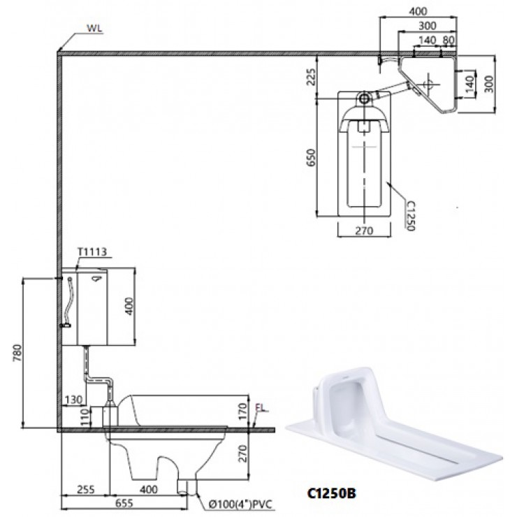 Bản vẽ xí xổm 1250 Caesar