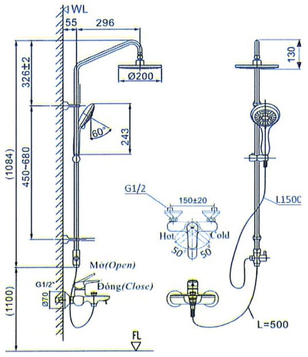 Bản vẽ sen cây Inax BFV1405S