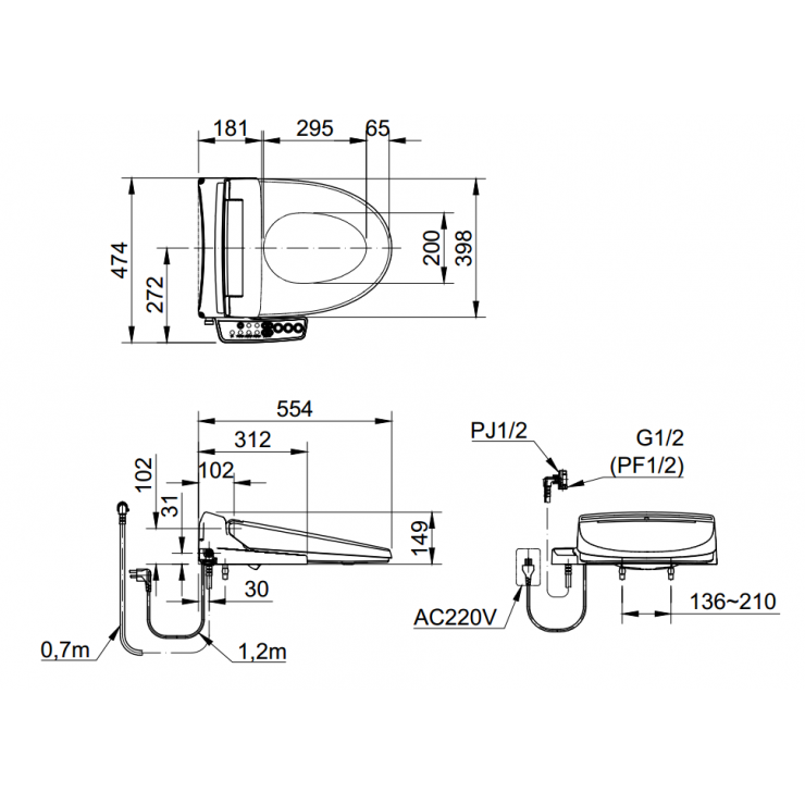 Bản vẽ kỹ thuật nắp thông minh CW-KB22AVN